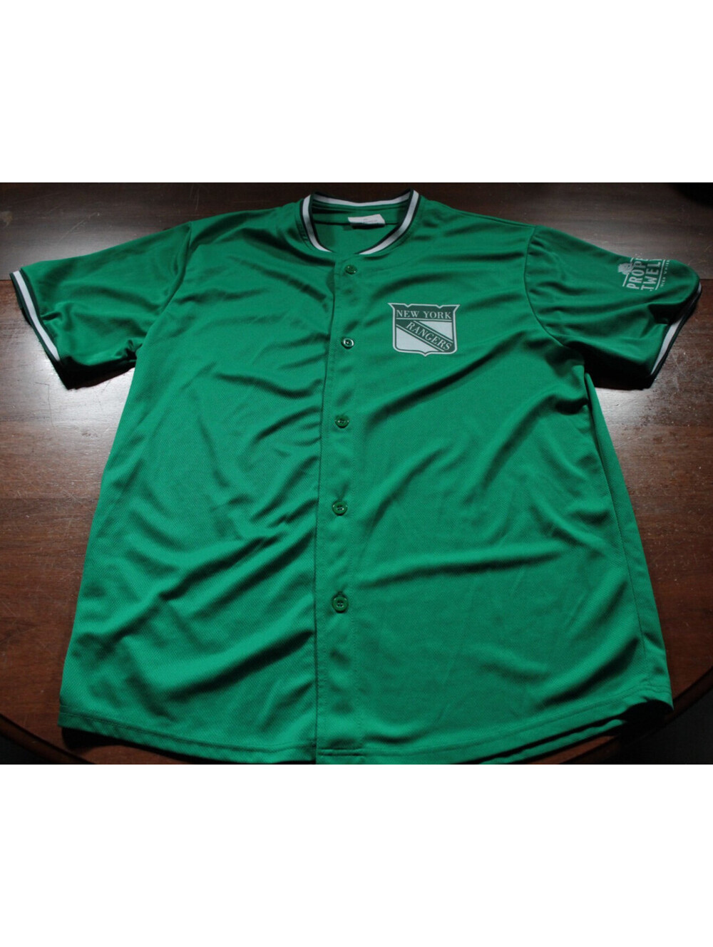 New York Rangers Baseball Jersey Green NHL Hockey XL Proper Twelve Irish Whiskey